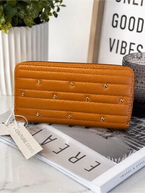 Couture Gems Camel Studded Zip-Around Wallet